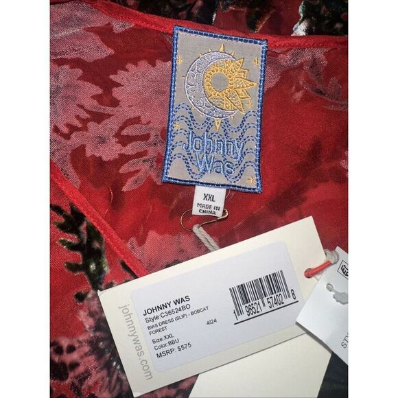 Johnny Was Bias Dress Bobcat Forest Silk Blend Red Floral Maxi XXL  $575 NWT - Picture 6 of 8